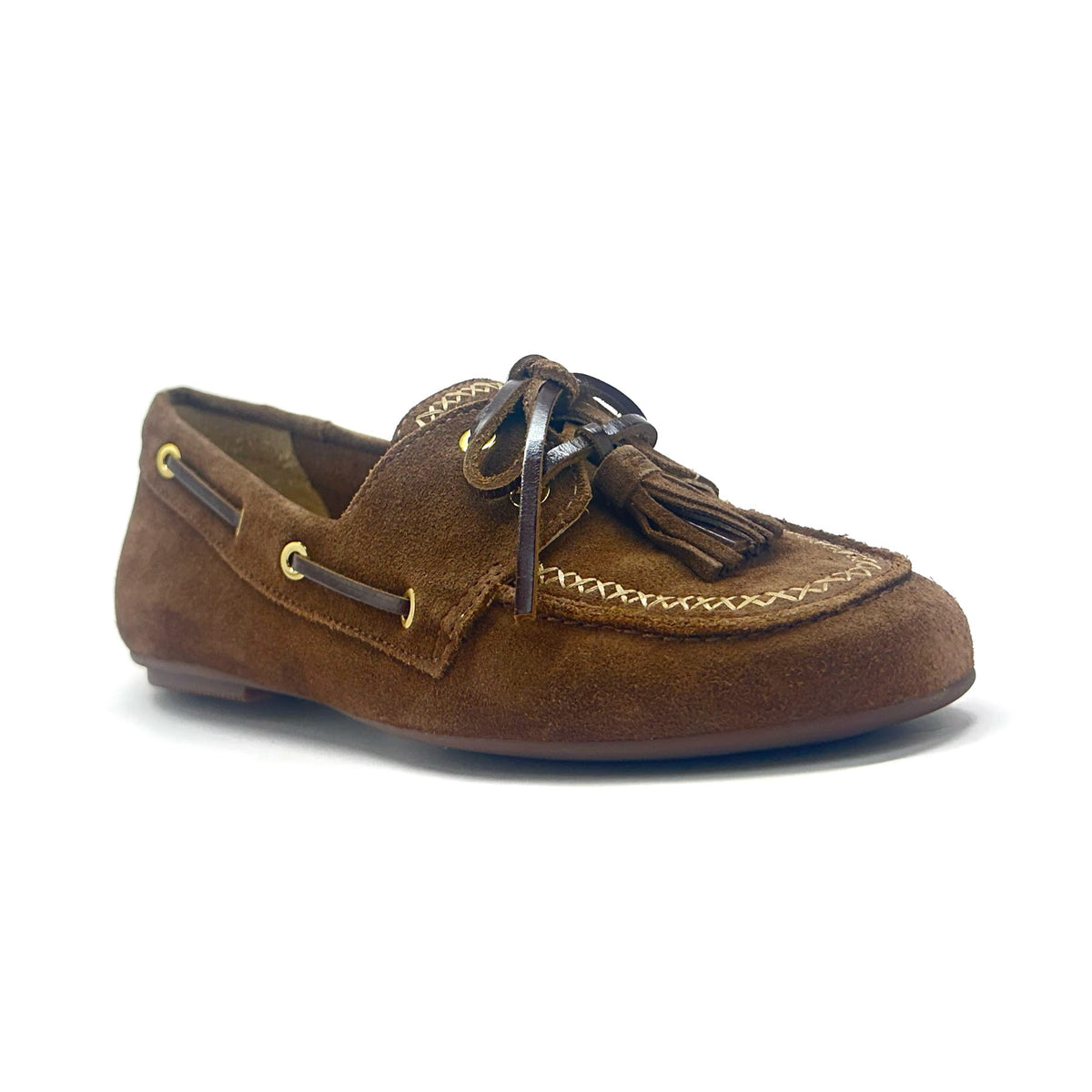 Mocasín náutico de gamuza en color Brownie — Esenciales II de María Conchita Alcalá