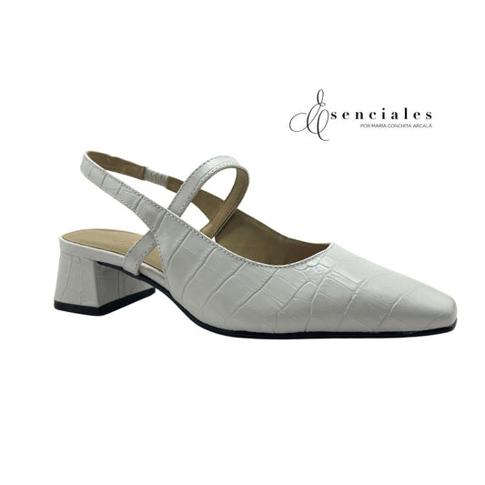 Slingback Croco de tacón bajo en color Croco Branco — Esenciales II de María Conchita Alcalá